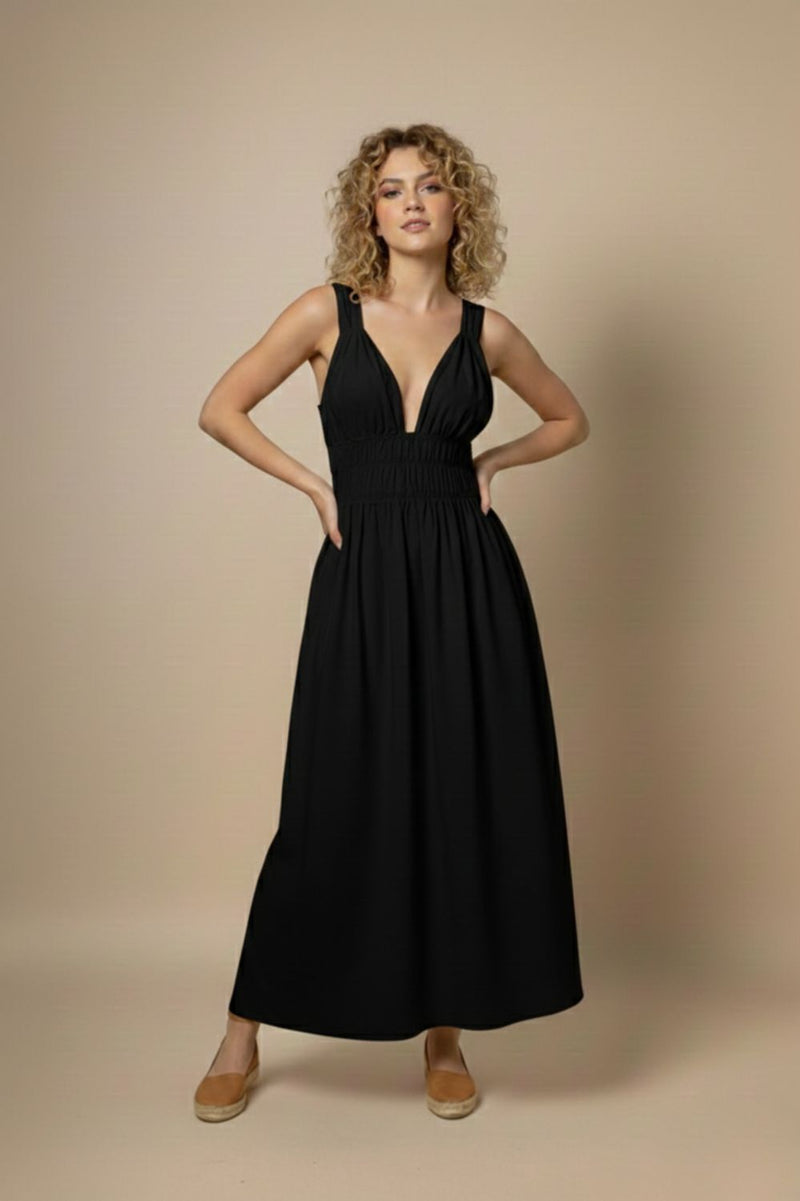 AUGUST BLACK DRESS upcycled cotton by Doodlage in black color for women in Singapore