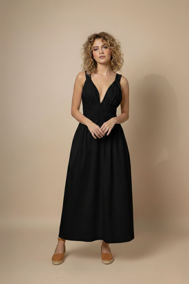 AUGUST BLACK DRESS upcycled cotton by Doodlage in black color for women in Singapore