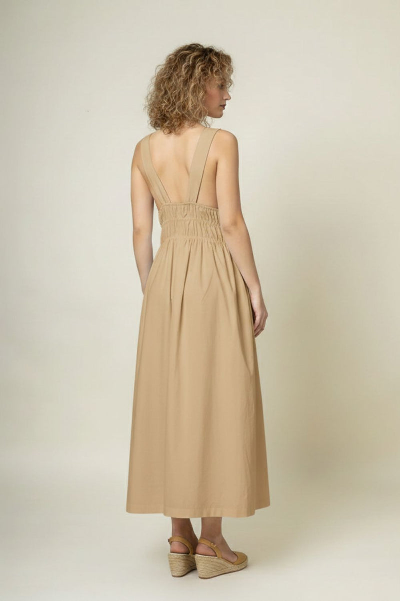 AUGUST BEIGE DRESS upcycled cotton by Doodlage in beige color for women in Singapore