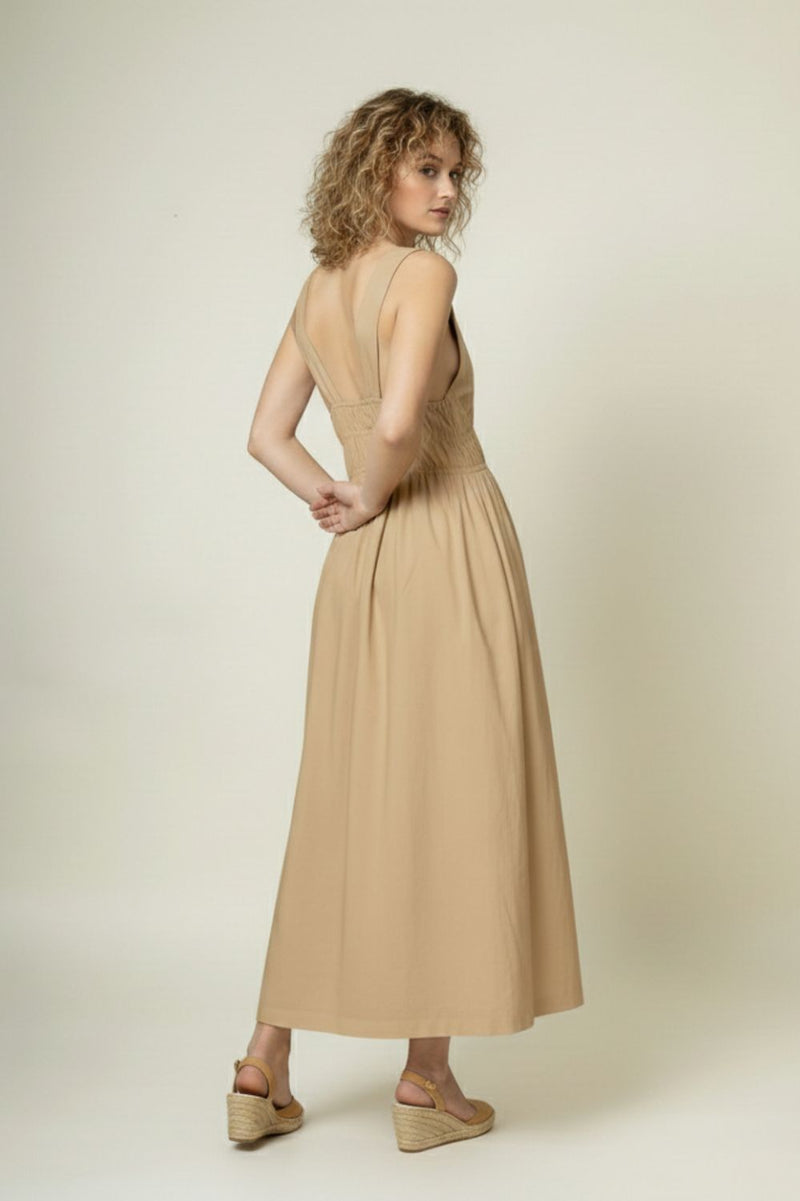 AUGUST BEIGE DRESS upcycled cotton by Doodlage in beige color for women in Singapore