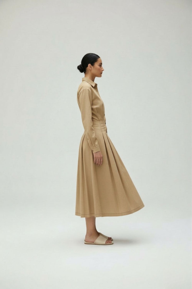 CECILE BEIGE DRESS lyocell blend by Doodlage in beige color for women in Singapore