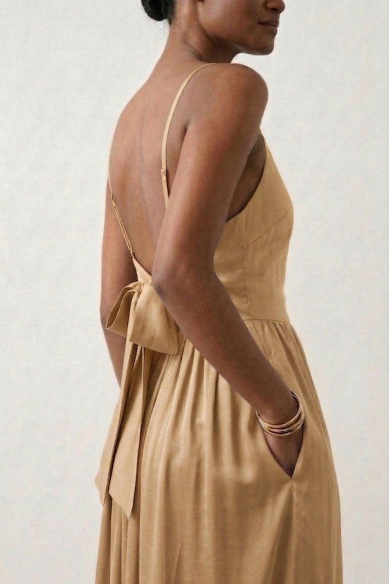 MARY SAND DRESS bemberg by Doodlage in sand color for women in Singapore