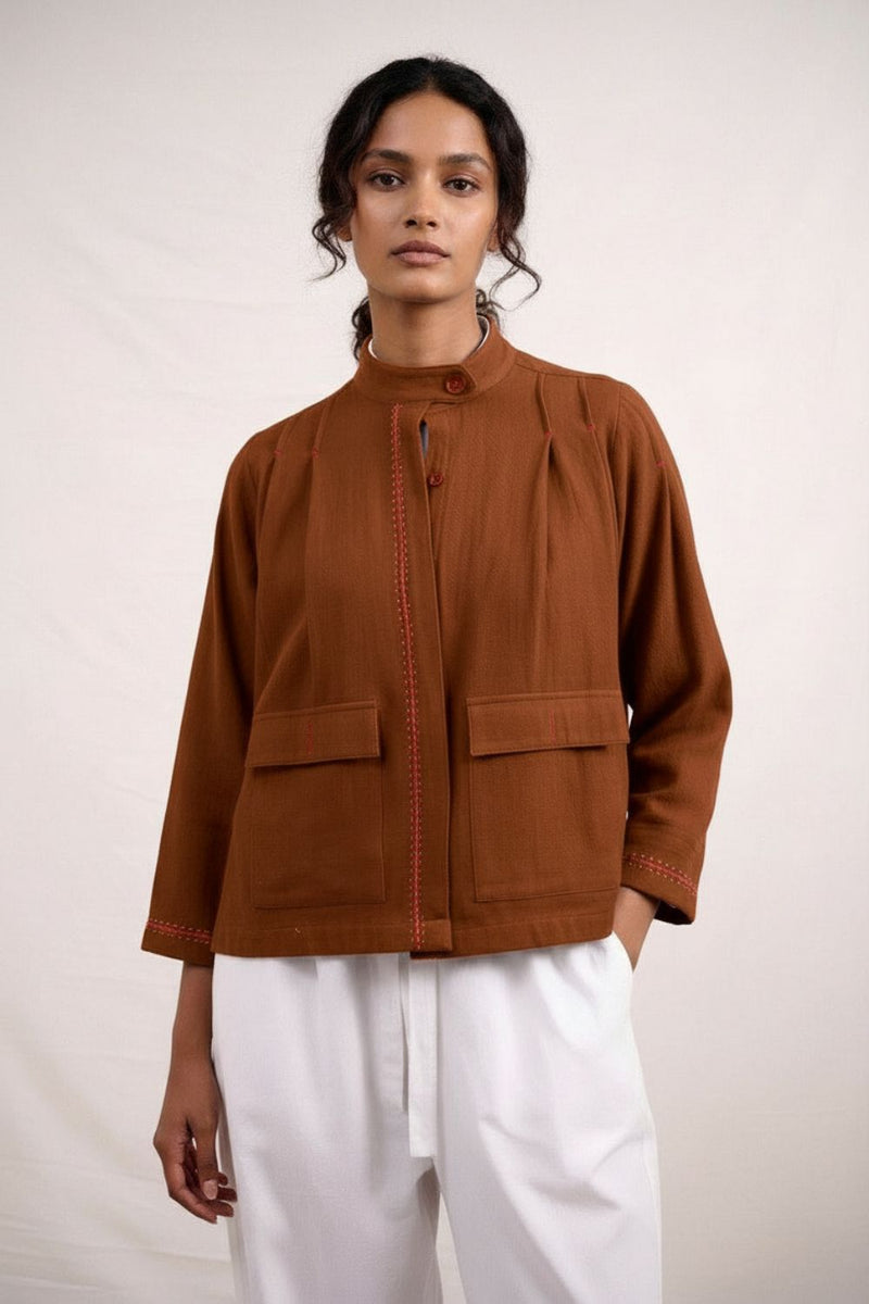 Varna Rust Jacket cotton by Doodlage in rust color for women in Singapore