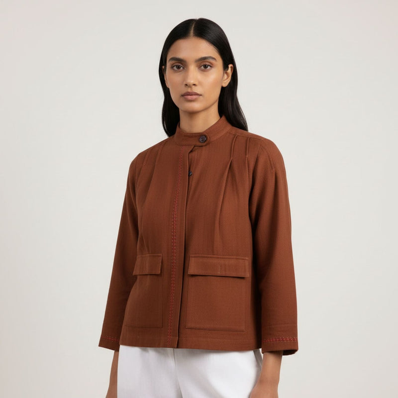Varna Rust Jacket cotton by Doodlage in rust color for women in Singapore