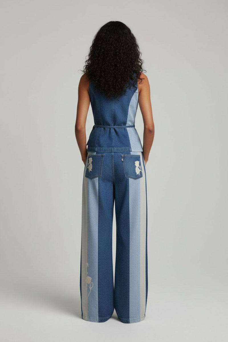 Ember Denim Panelled Pants denim pant/trouser by Doodlage in blue for women in Singapore