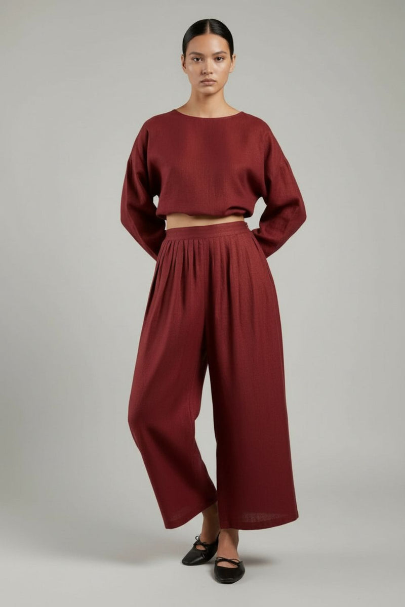 Aurora Maroon Pants linen by Doodlage for women in Singapore