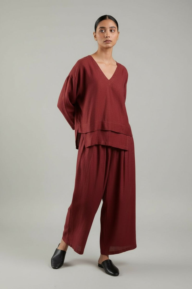 Aurora Maroon Pants linen by Doodlage for women in Singapore