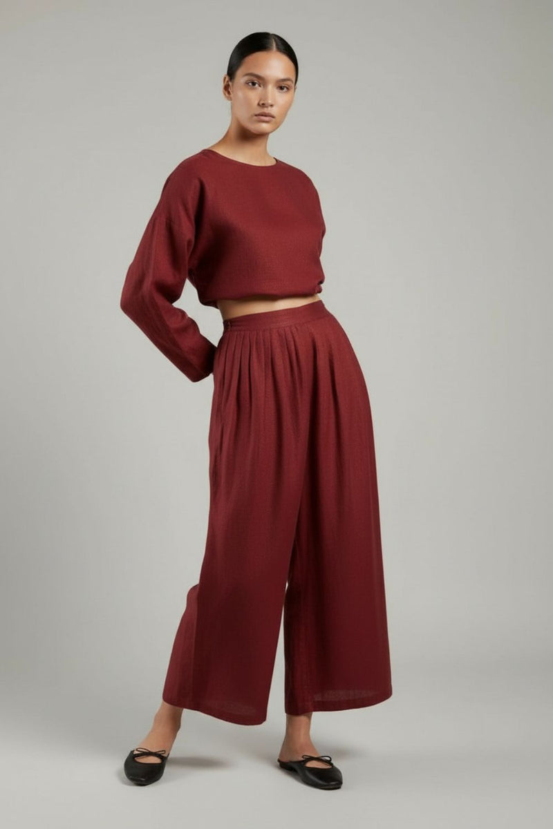 Aurora Maroon Pants linen by Doodlage for women in Singapore