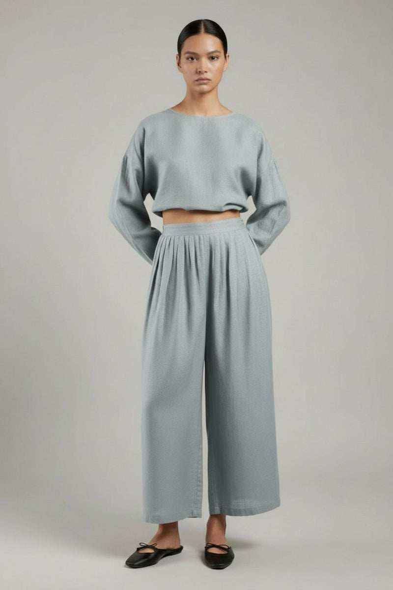 Aurora Grey Pants linen by Doodlage in grey color for women in Singapore