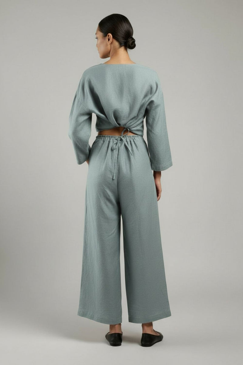 Aurora Grey Pants linen by Doodlage in grey color for women in Singapore