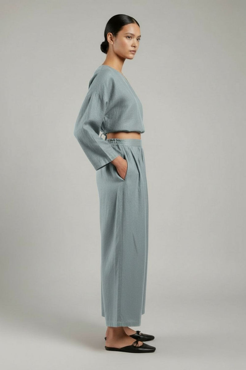 Aurora Grey Pants linen by Doodlage in grey color for women in Singapore