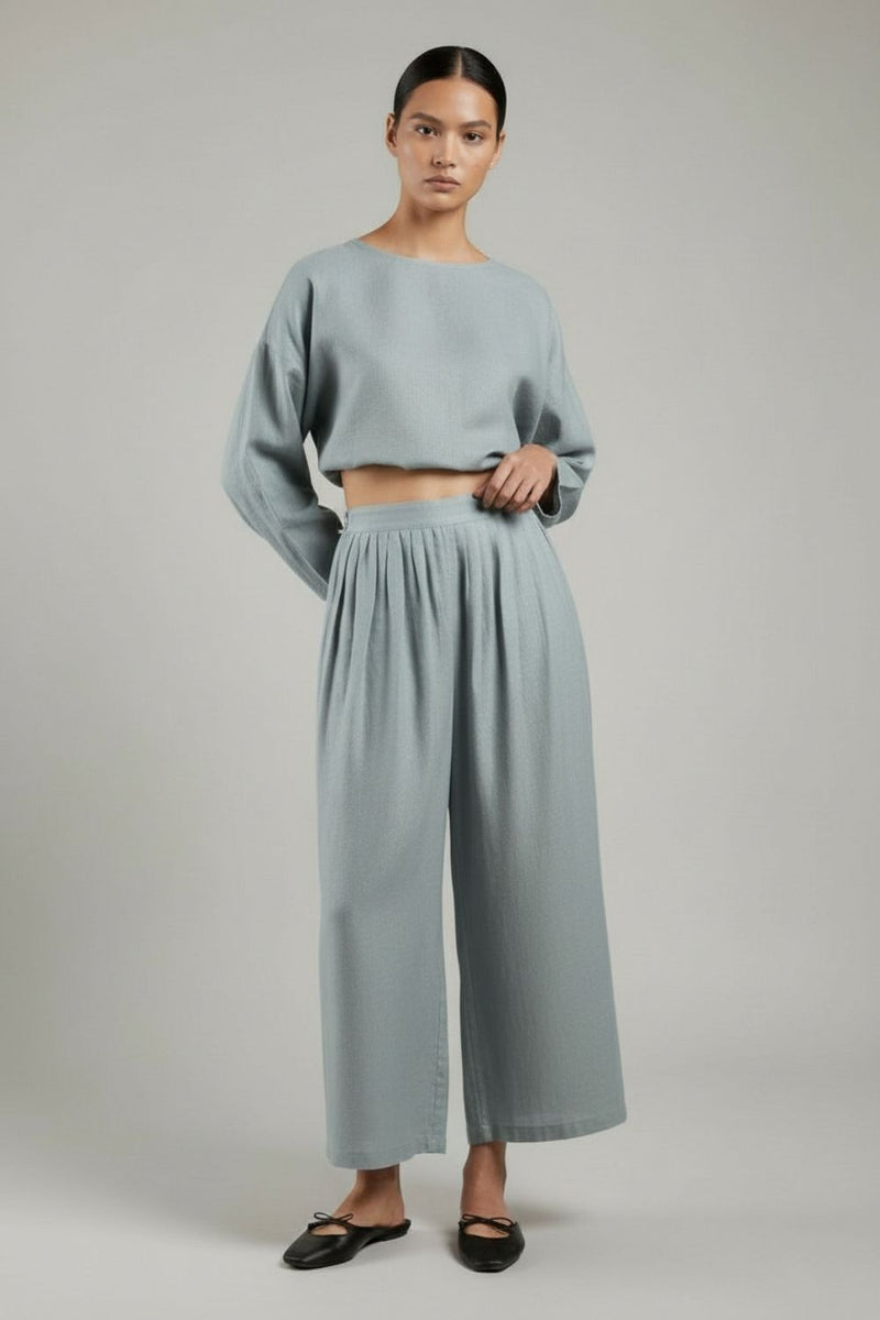 Aurora Grey Pants linen by Doodlage in grey color for women in Singapore