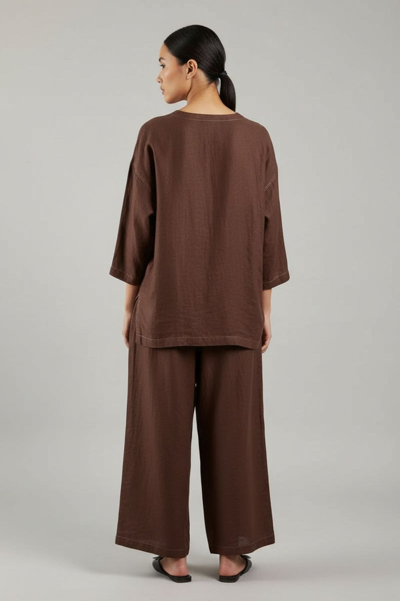 Aurora Brown Pants linen by Doodlage in brown color for women in Singapore