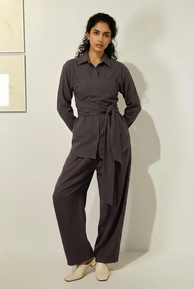 Ember Grey Pants cotton by Doodlage in grey color for women in Singapore