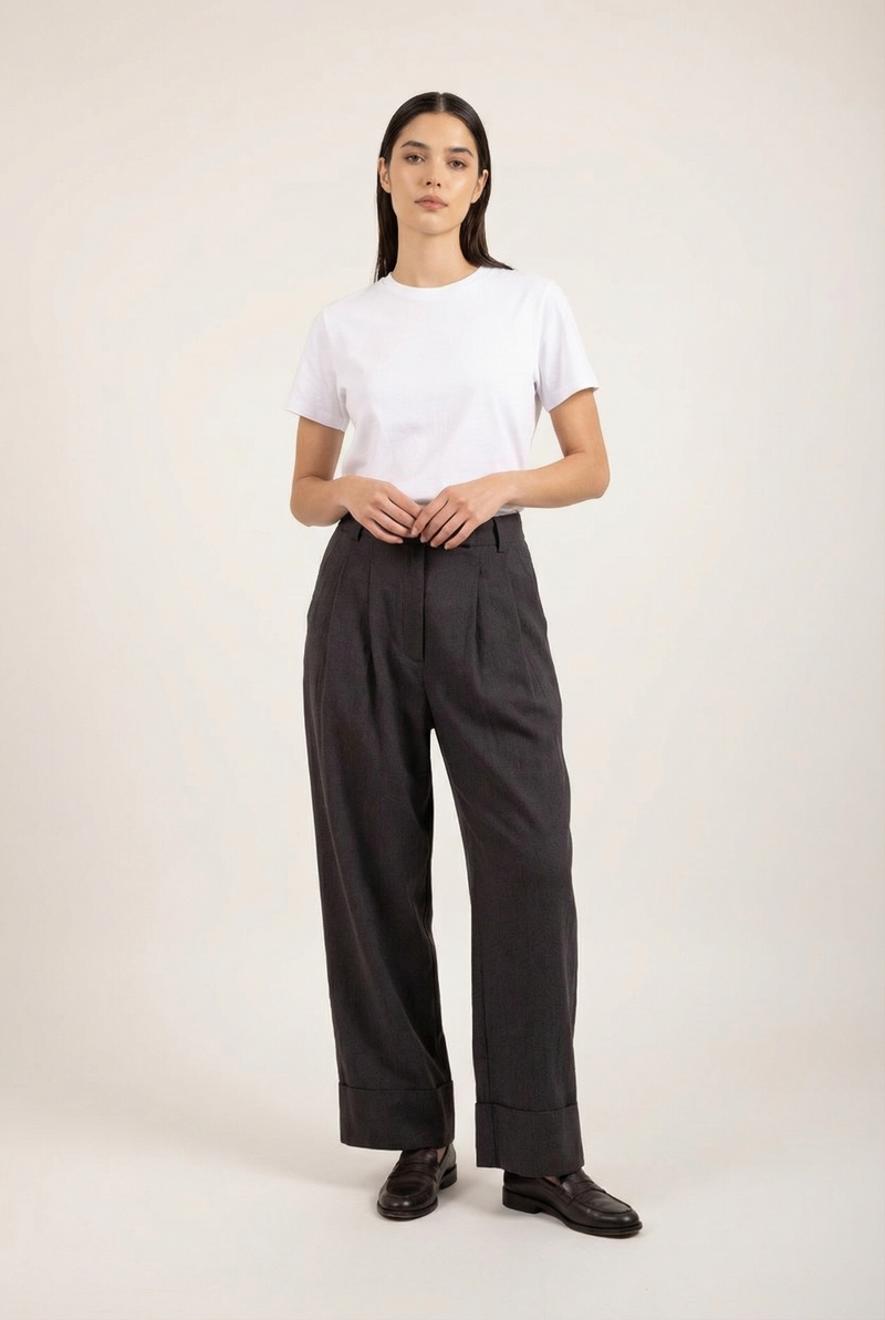 Ember Grey Pants cotton by Doodlage in grey color for women in Singapore