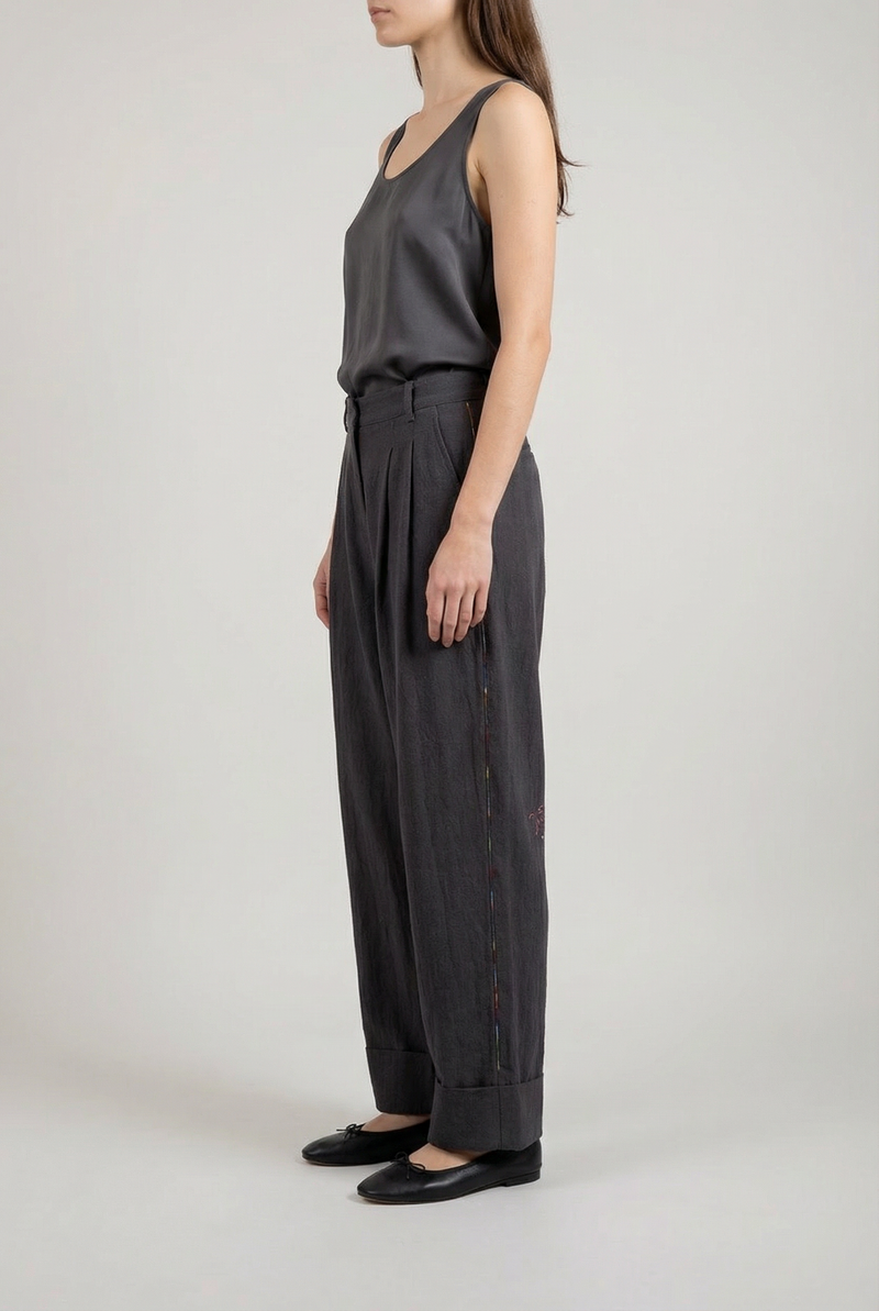 Ember Grey Pants cotton by Doodlage in grey color for women in Singapore