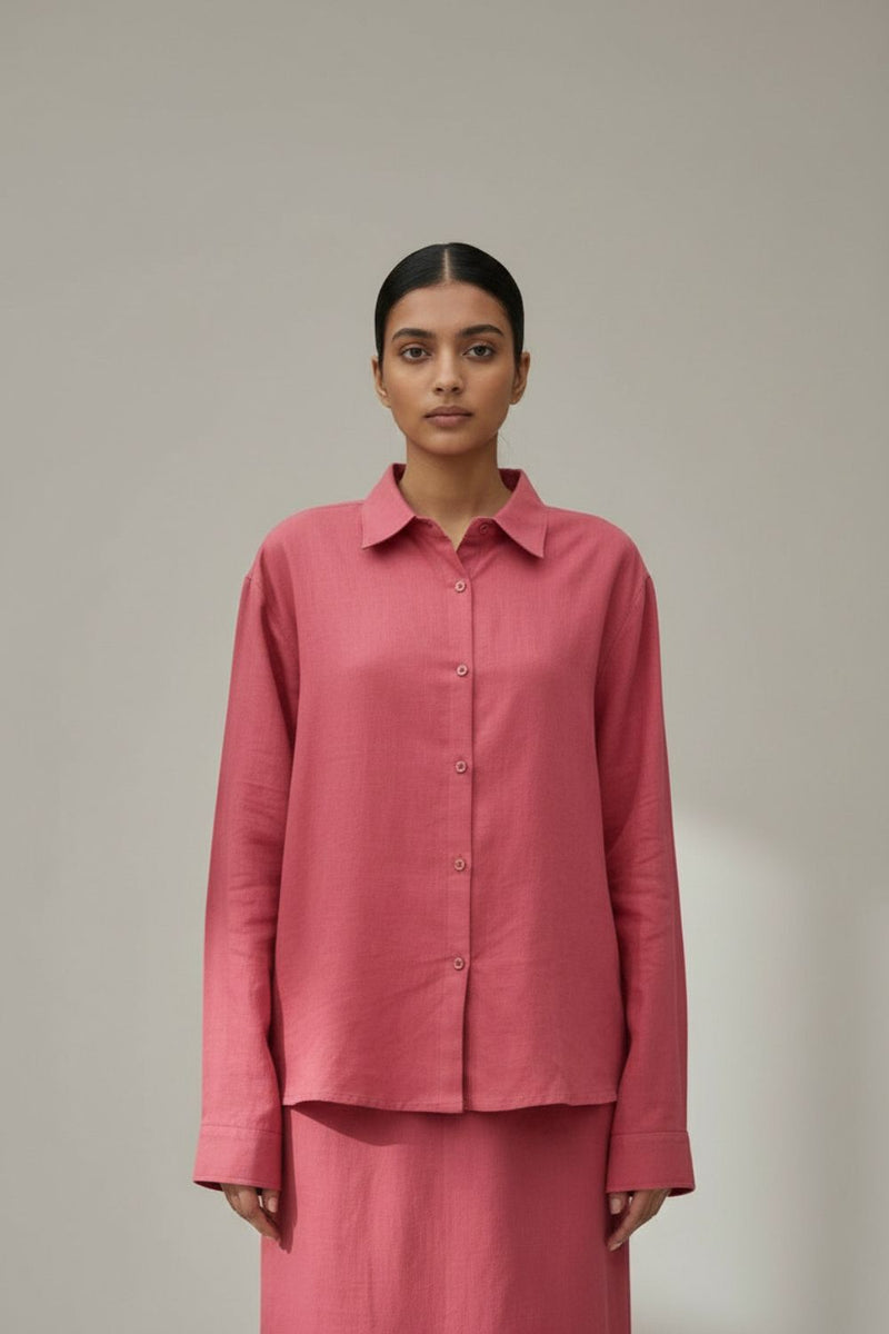 Earo Pink Shirt upcycled cotton by Doodlage in pink color for women in Singapore