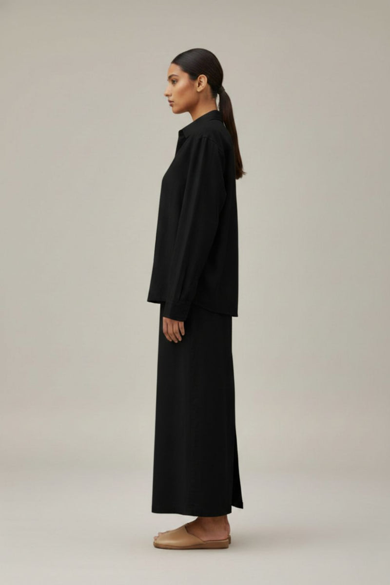 EARO BLACK SHIRT upcycled cotton by Doodlage in black color for women in Singapore
