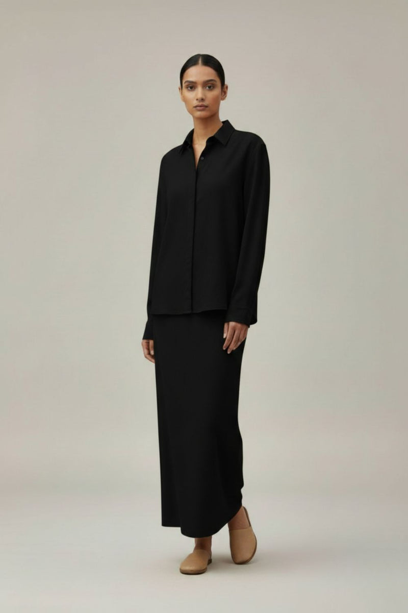 EARO BLACK SHIRT upcycled cotton by Doodlage in black color for women in Singapore