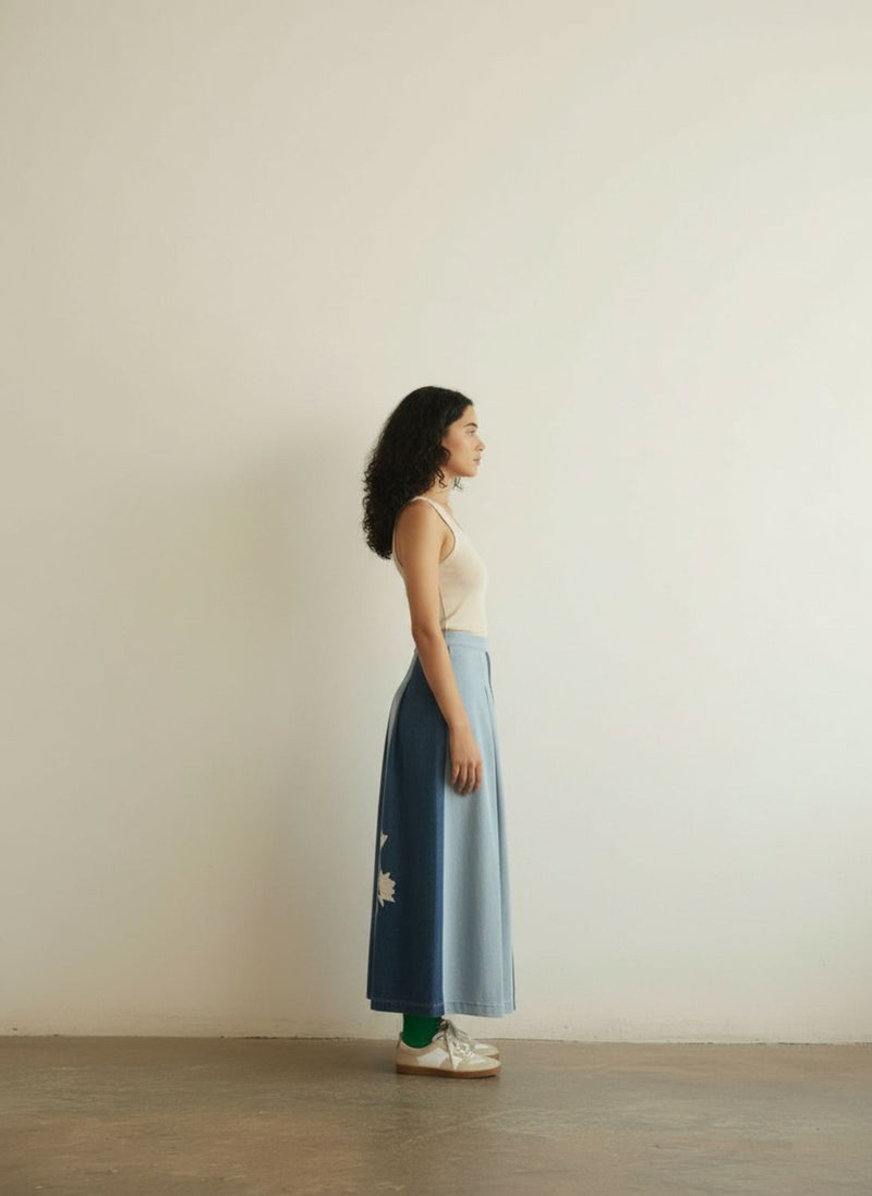 Judy Denim Panelled Skirt by Doodlage in blue color for women in Singapore
