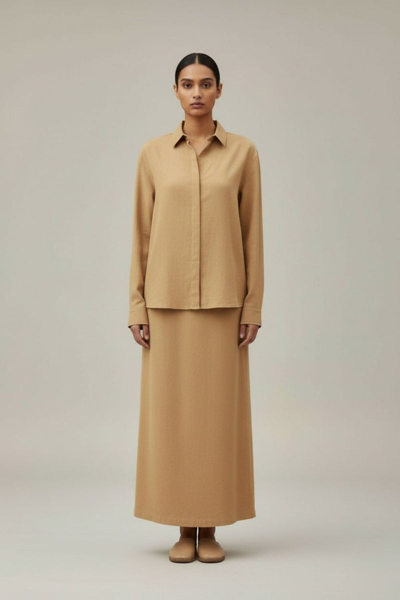Abby Sand Skirt upcycled cotton by Doodlage in sand color for women in Singapore