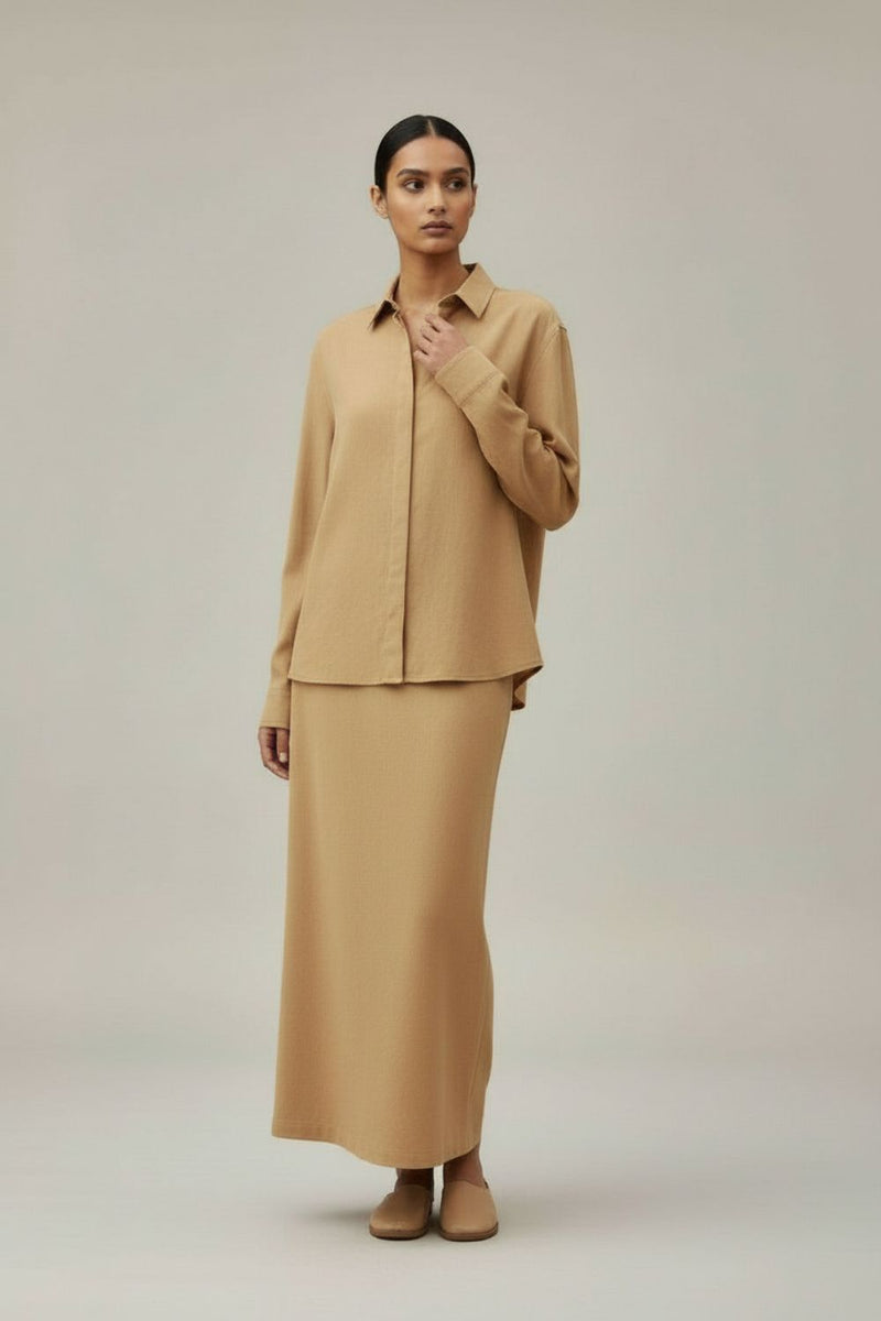 Abby Sand Skirt upcycled cotton by Doodlage in sand color for women in Singapore