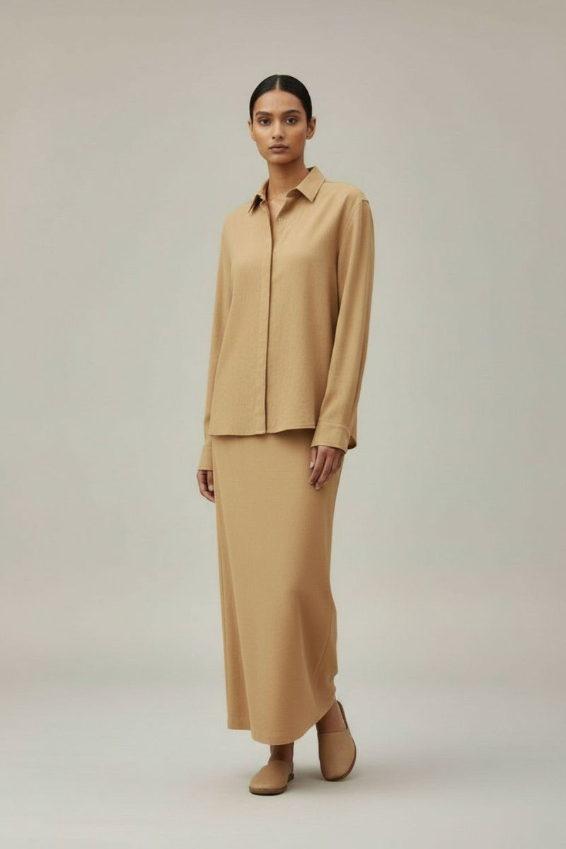 Abby Sand Skirt upcycled cotton by Doodlage in sand color for women in Singapore