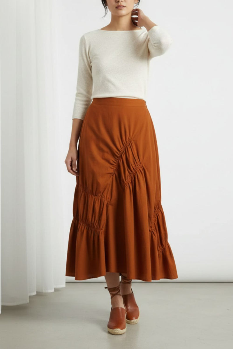 LIZZY RUST SKIRT patchwork by Doodlage in rust color for women in Singapore