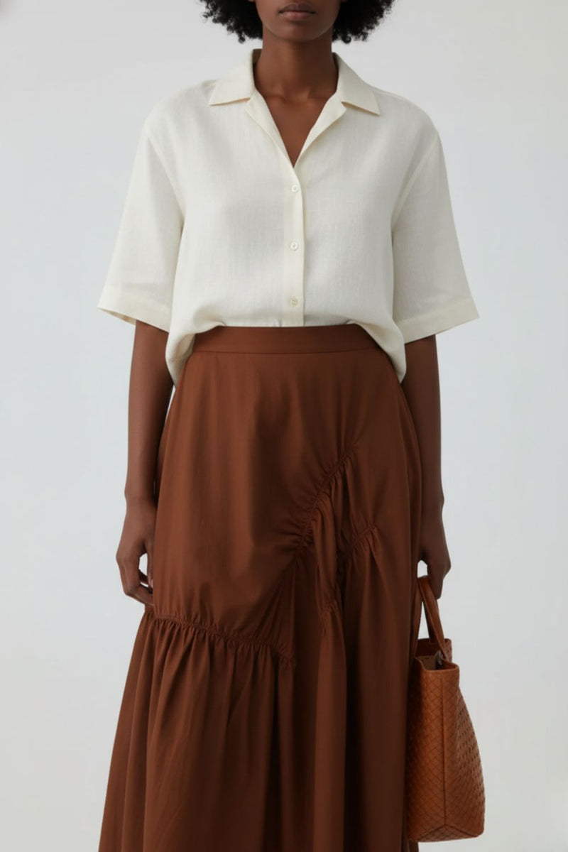 LIZZY RUST SKIRT patchwork by Doodlage in rust color for women in Singapore