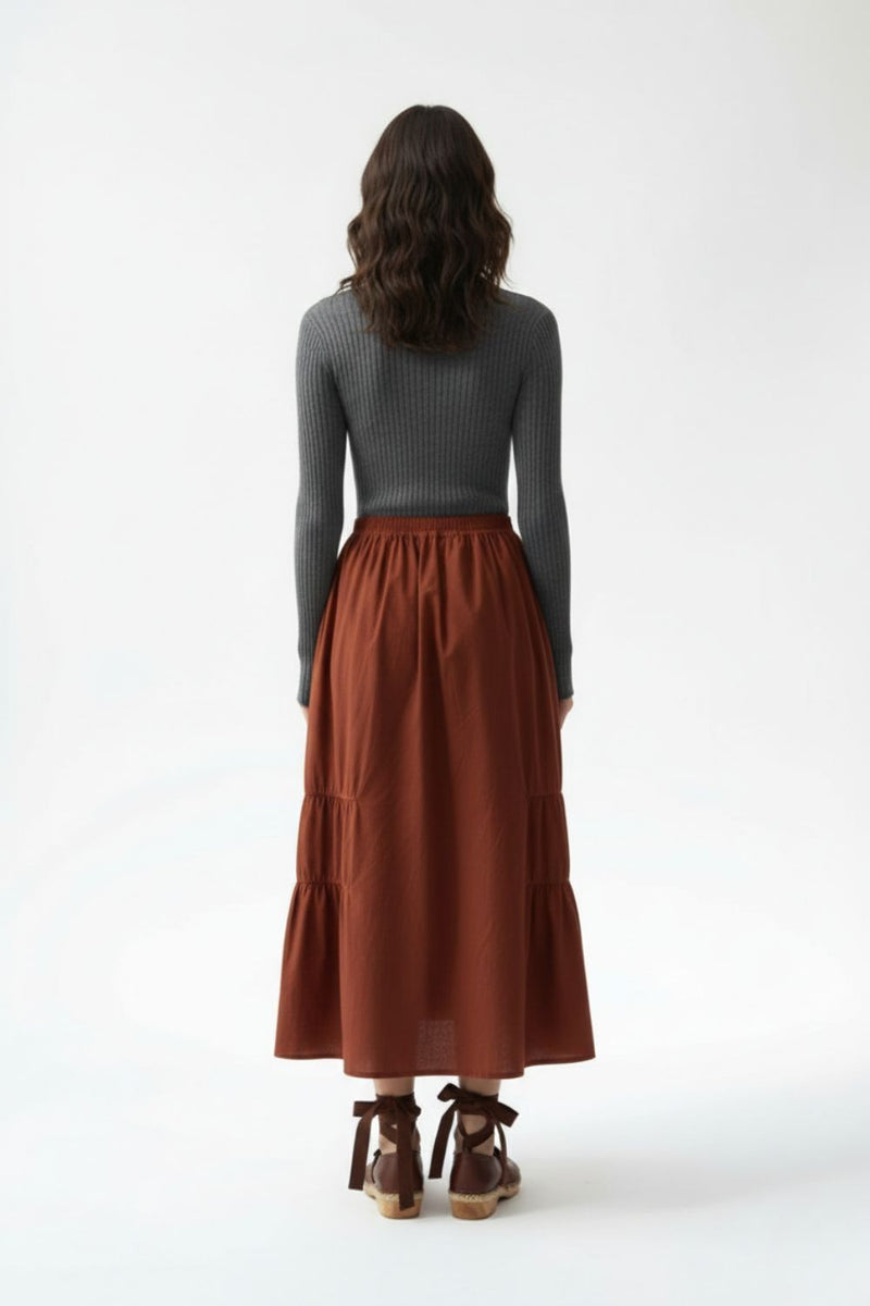 LIZZY RUST SKIRT patchwork by Doodlage in rust color for women in Singapore