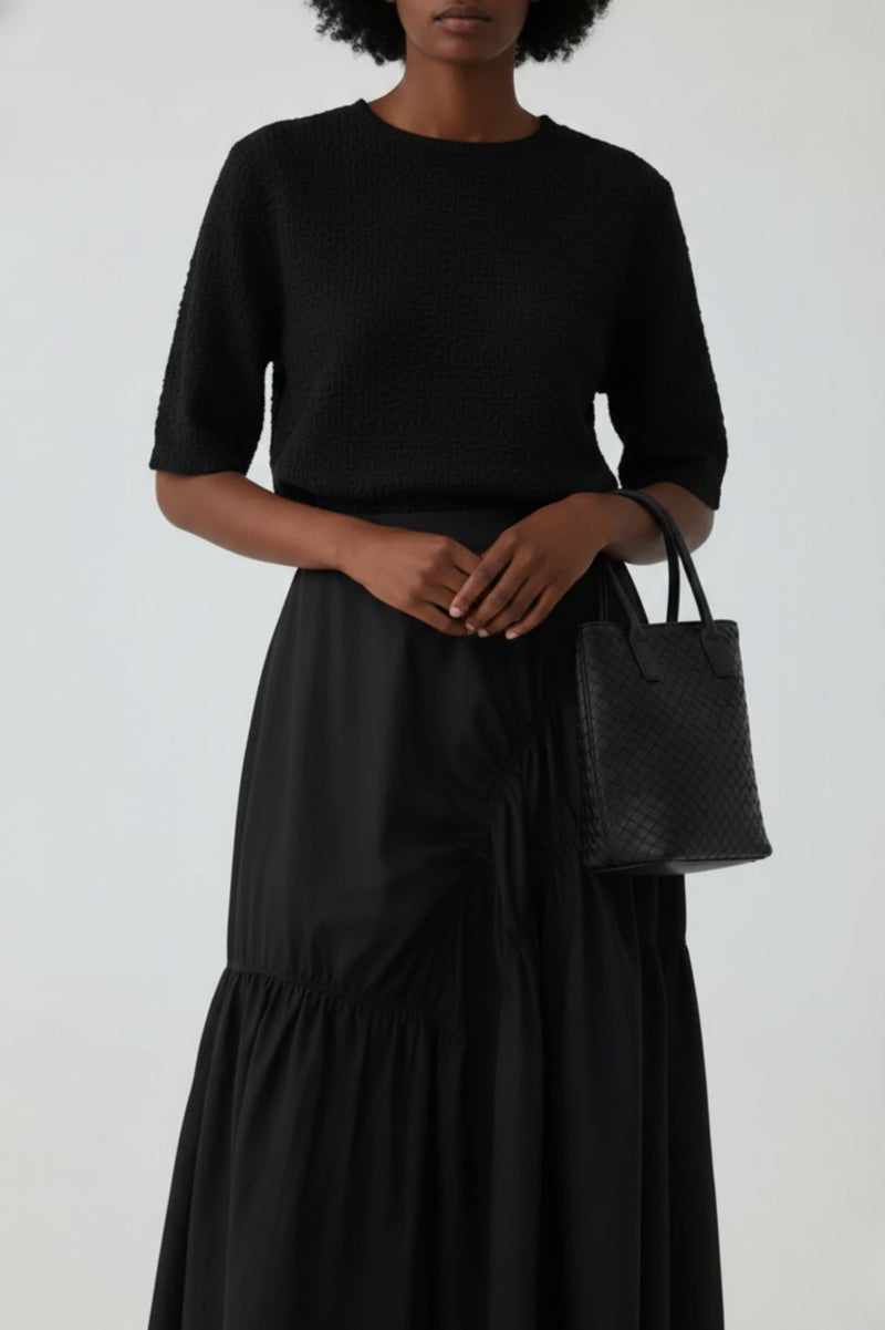 LIZZY BLACK SKIRT patchwork by Doodlage in black color for women in Singapore