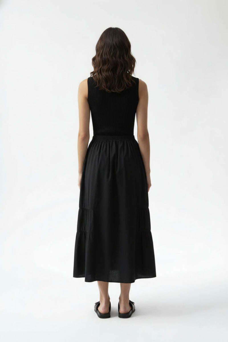 LIZZY BLACK SKIRT patchwork by Doodlage in black color for women in Singapore