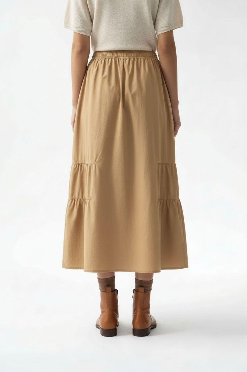 LIZZY BEIGE SKIRT patchwork by Doodlage in beige color for women in Singapore