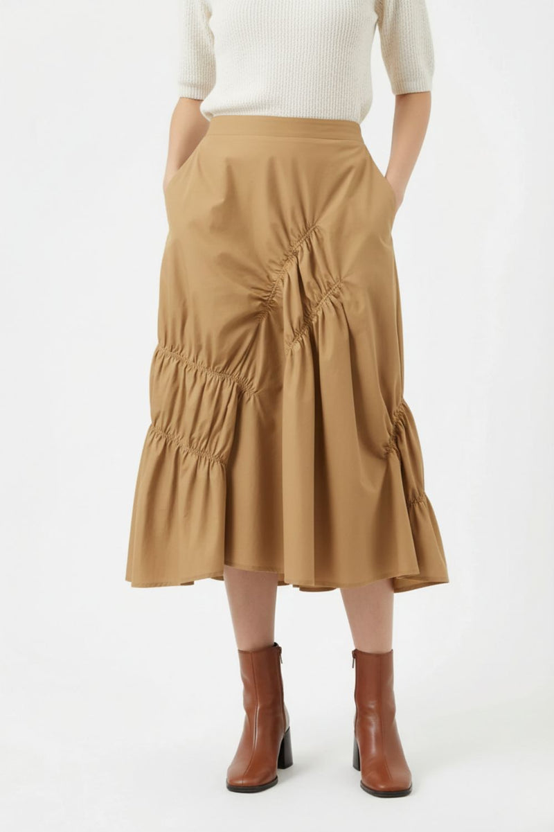 LIZZY BEIGE SKIRT patchwork by Doodlage in beige color for women in Singapore