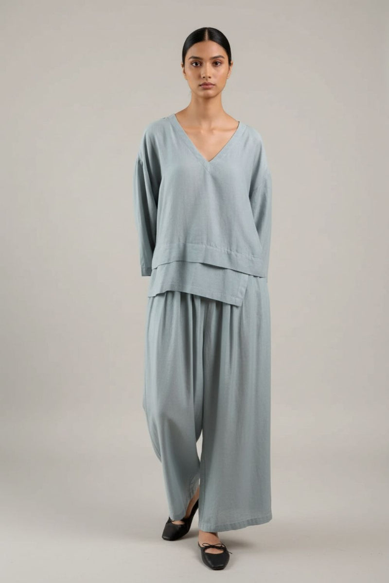 Savanna Grey Set linen by Doodlage in grey color for women in Singapore