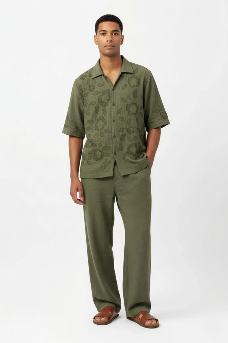 FLORIQUE OLIVE SET organic cotton gauze by Doodlage Men in olive color for men in Singapore