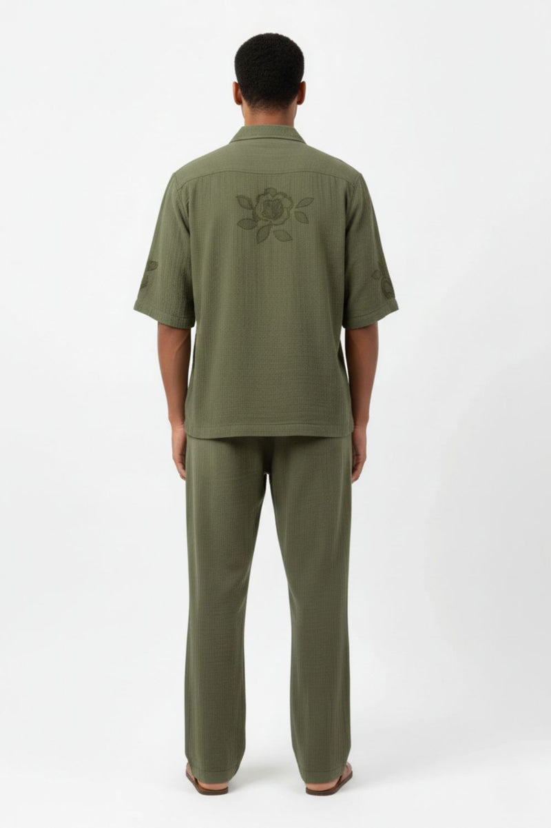 FLORIQUE OLIVE SET organic cotton gauze by Doodlage Men in olive color for men in Singapore