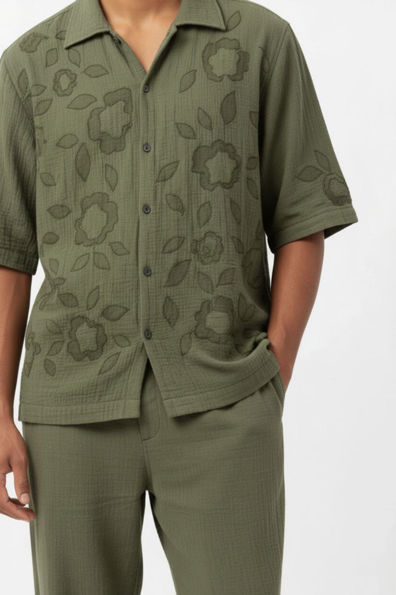 FLORIQUE OLIVE SET organic cotton gauze by Doodlage Men in olive color for men in Singapore