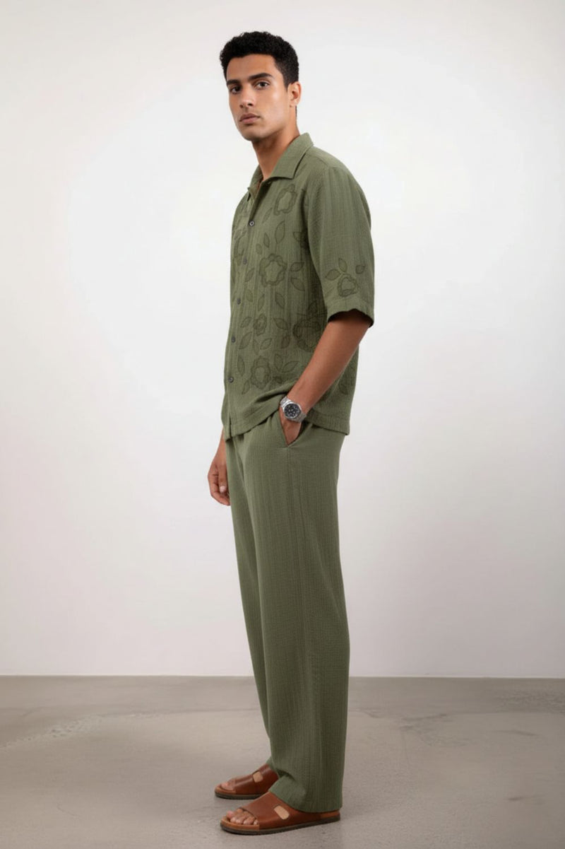 FLORIQUE OLIVE SET organic cotton gauze by Doodlage Men in olive color for men in Singapore
