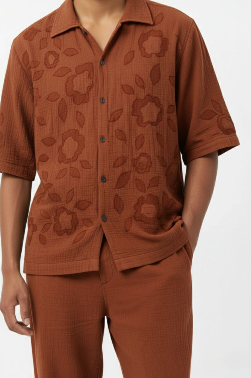 FLORIQUE RUST SET organic cotton gauze by Doodlage Men in rust color for men in Singapore