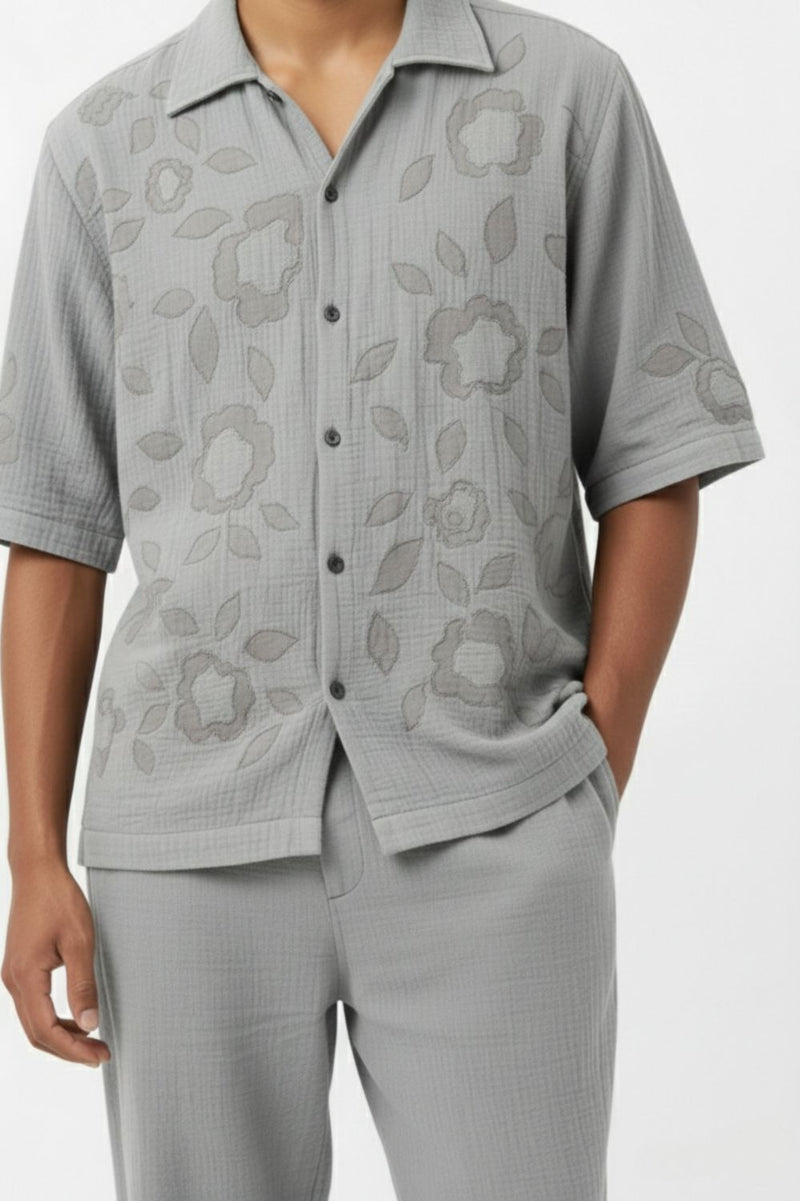 FLORIQUE GREY SET organic cotton gauze by Doodlage Men in grey color for men in Singapore