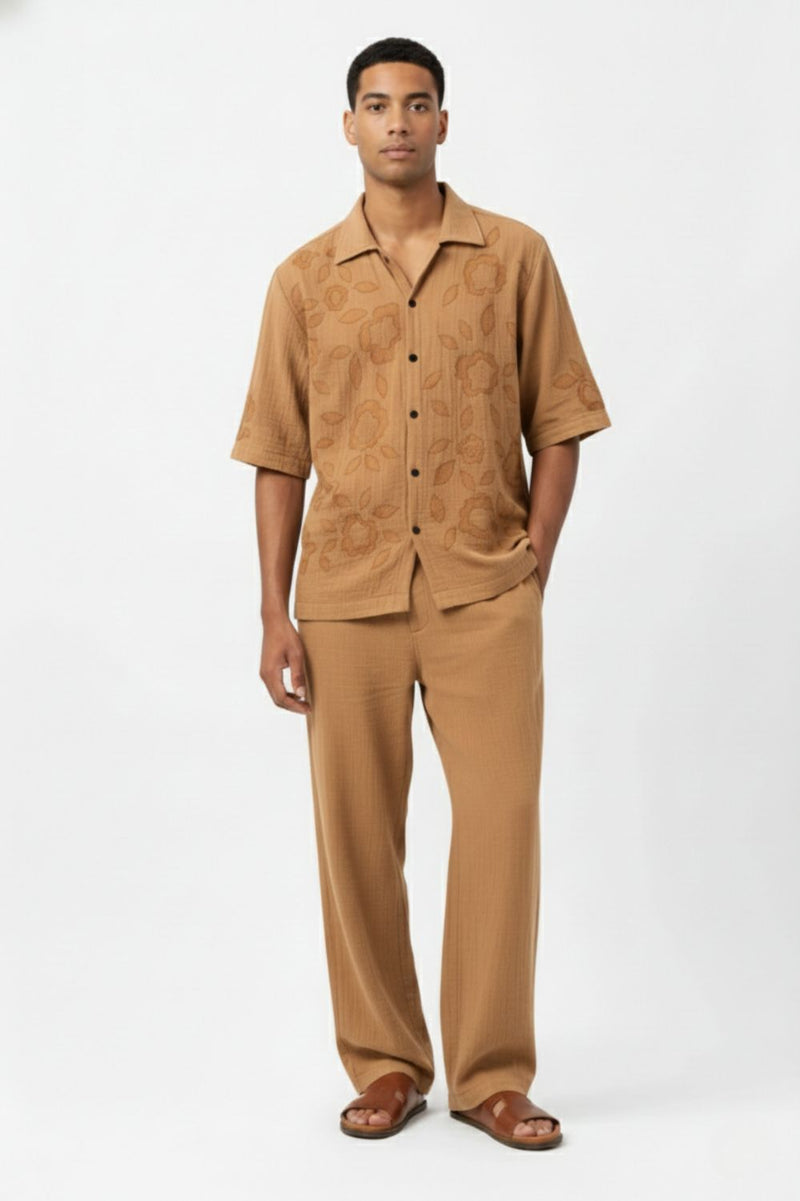 FLORIQUE BEIGE SET organic cotton gauze by Doodlage Men in beige color for men in Singapore