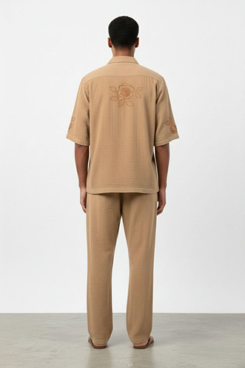 FLORIQUE BEIGE SET organic cotton gauze by Doodlage Men in beige color for men in Singapore