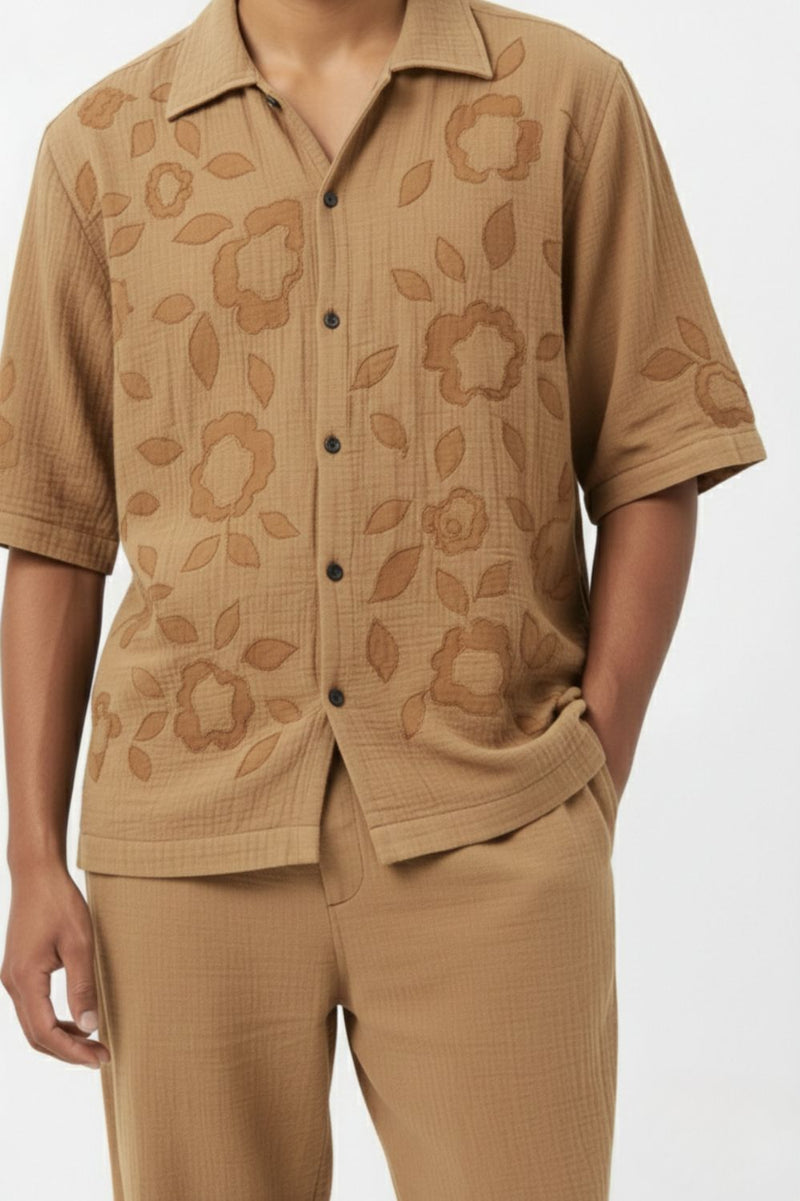 FLORIQUE BEIGE SET organic cotton gauze by Doodlage Men in beige color for men in Singapore