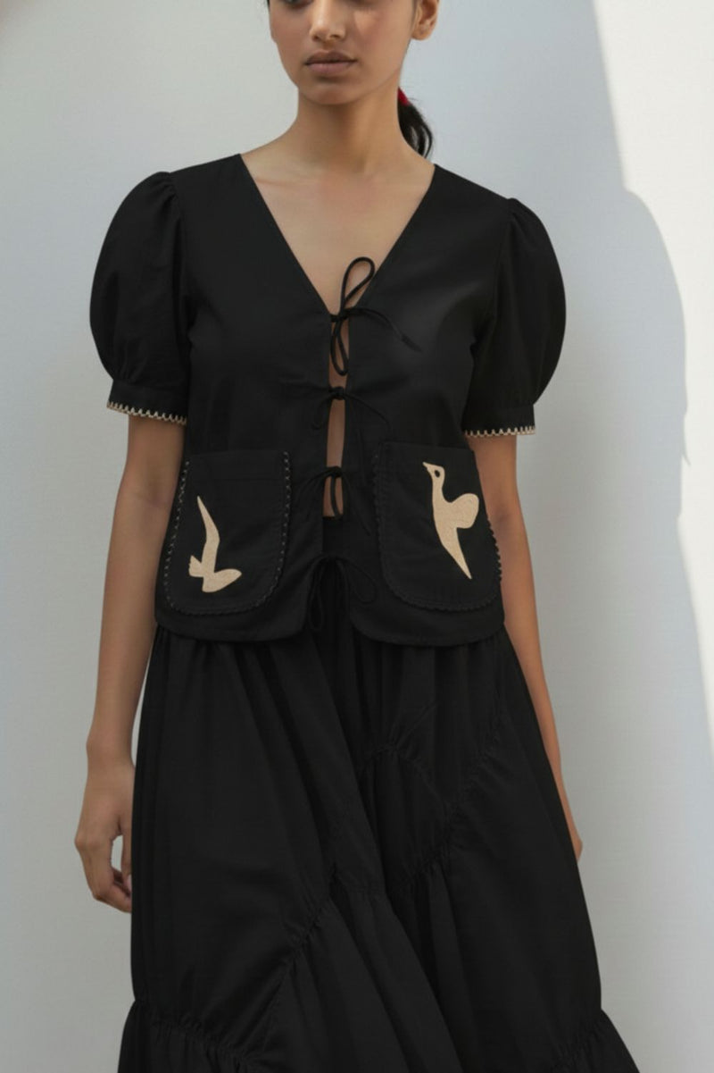 FERN BLACK SET poplin/linen by Doodlage in black color for women in Singapore