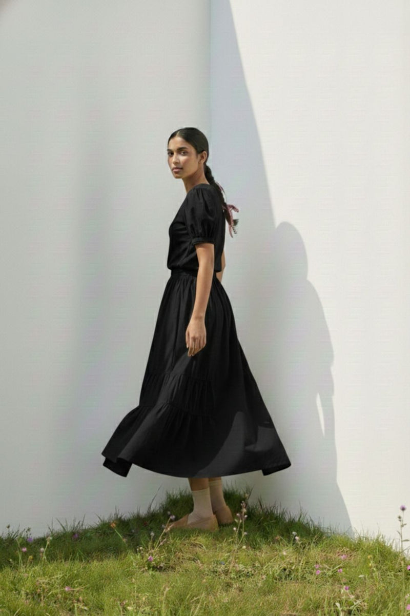 FERN BLACK SET poplin/linen by Doodlage in black color for women in Singapore