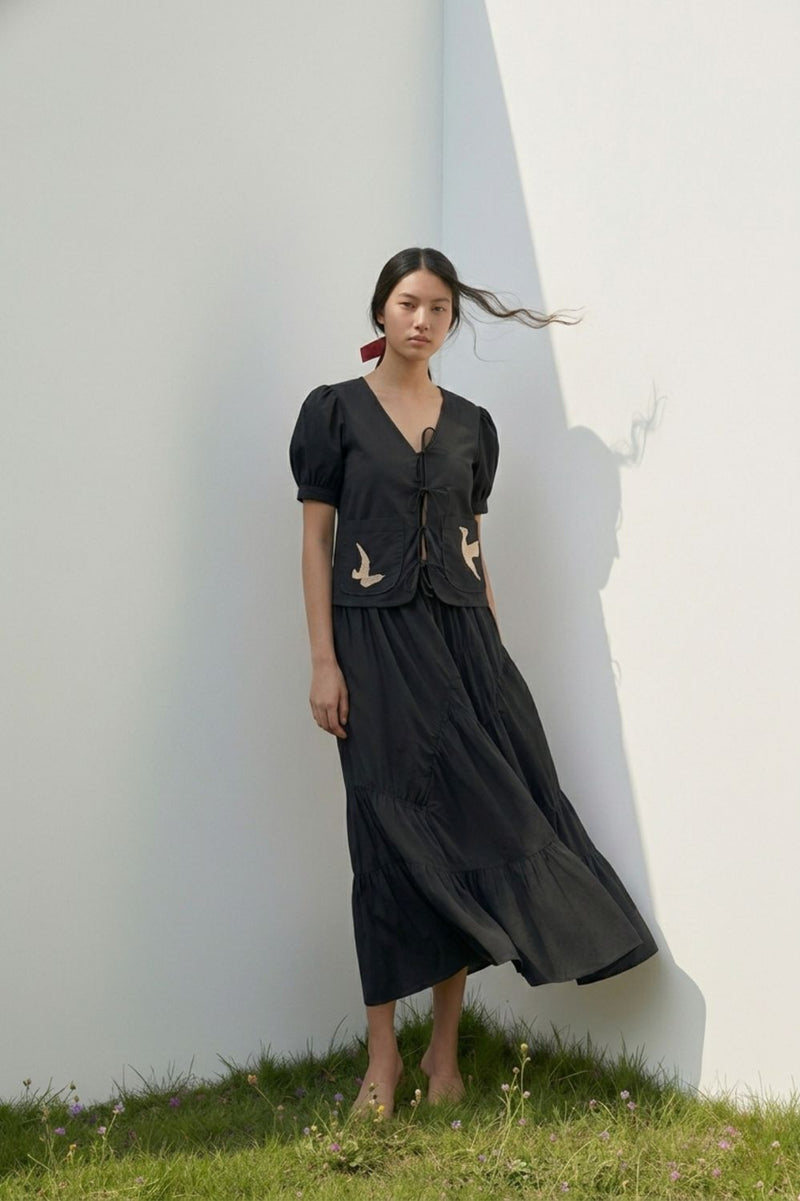 FERN BLACK SET poplin/linen by Doodlage in black color for women in Singapore