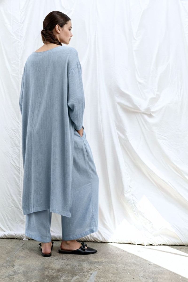 FRIDA PALE BLUE TUNIC bemberg muga silk by Doodlage in blue color for women in Singapore