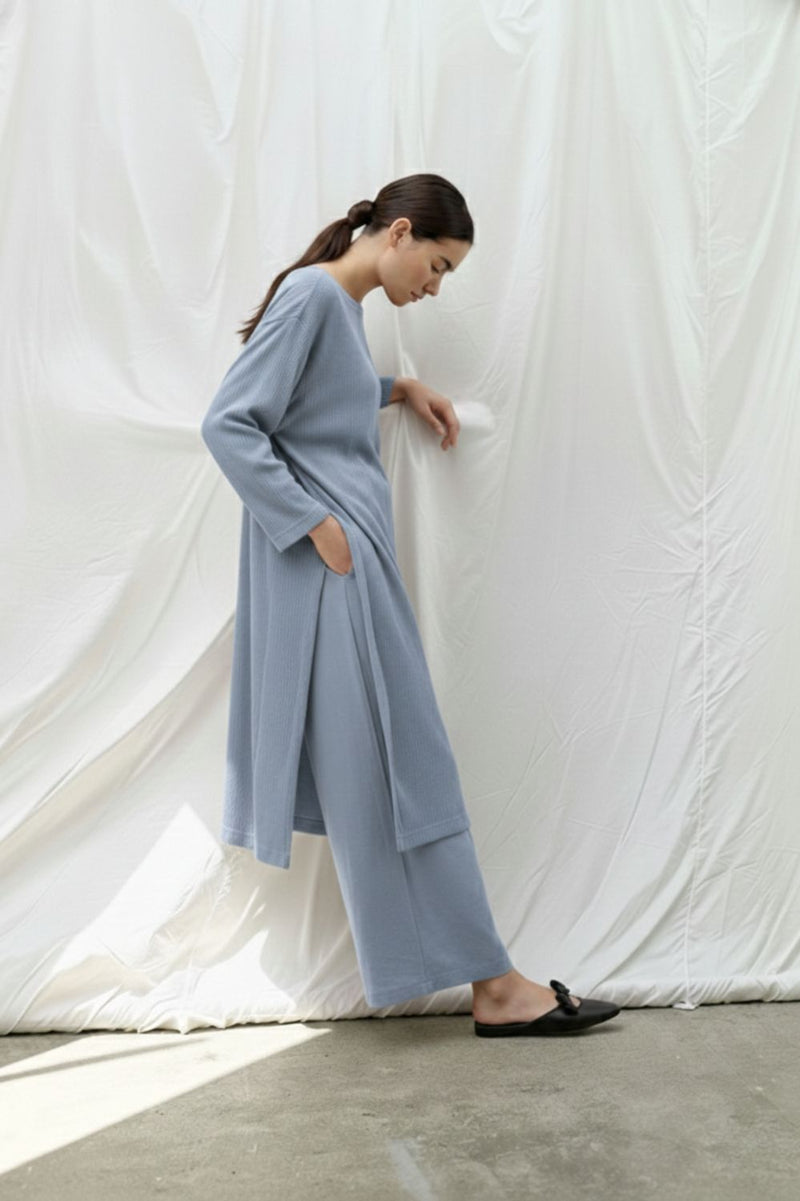 FRIDA PALE BLUE TUNIC bemberg muga silk by Doodlage in blue color for women in Singapore