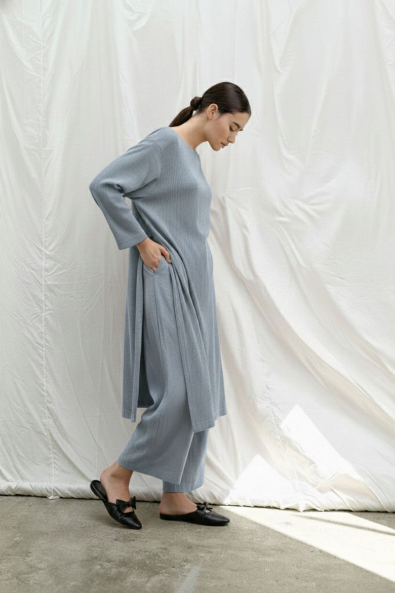 FRIDA PALE BLUE TUNIC bemberg muga silk by Doodlage in blue color for women in Singapore